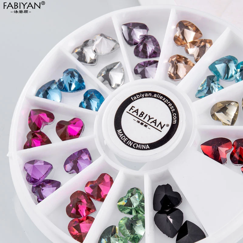 12 цветов для дизайна ногтей акриловая Форма сердца разразы Кристальные грани