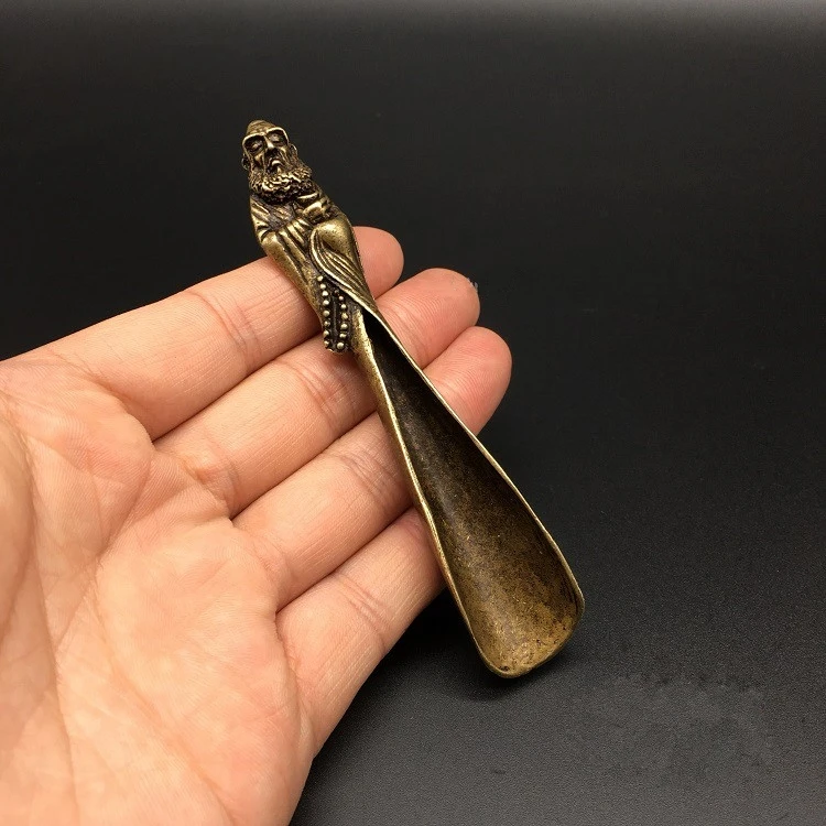 Коллекционная китайская латунная резьба по Дамо чайной ложке лопата кофейная