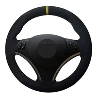 car steering wheel cover diy hand stitched black soft suede for bmw e90 e91 e92 e93 e87 e81 e82 e88 x1 e84 accessories