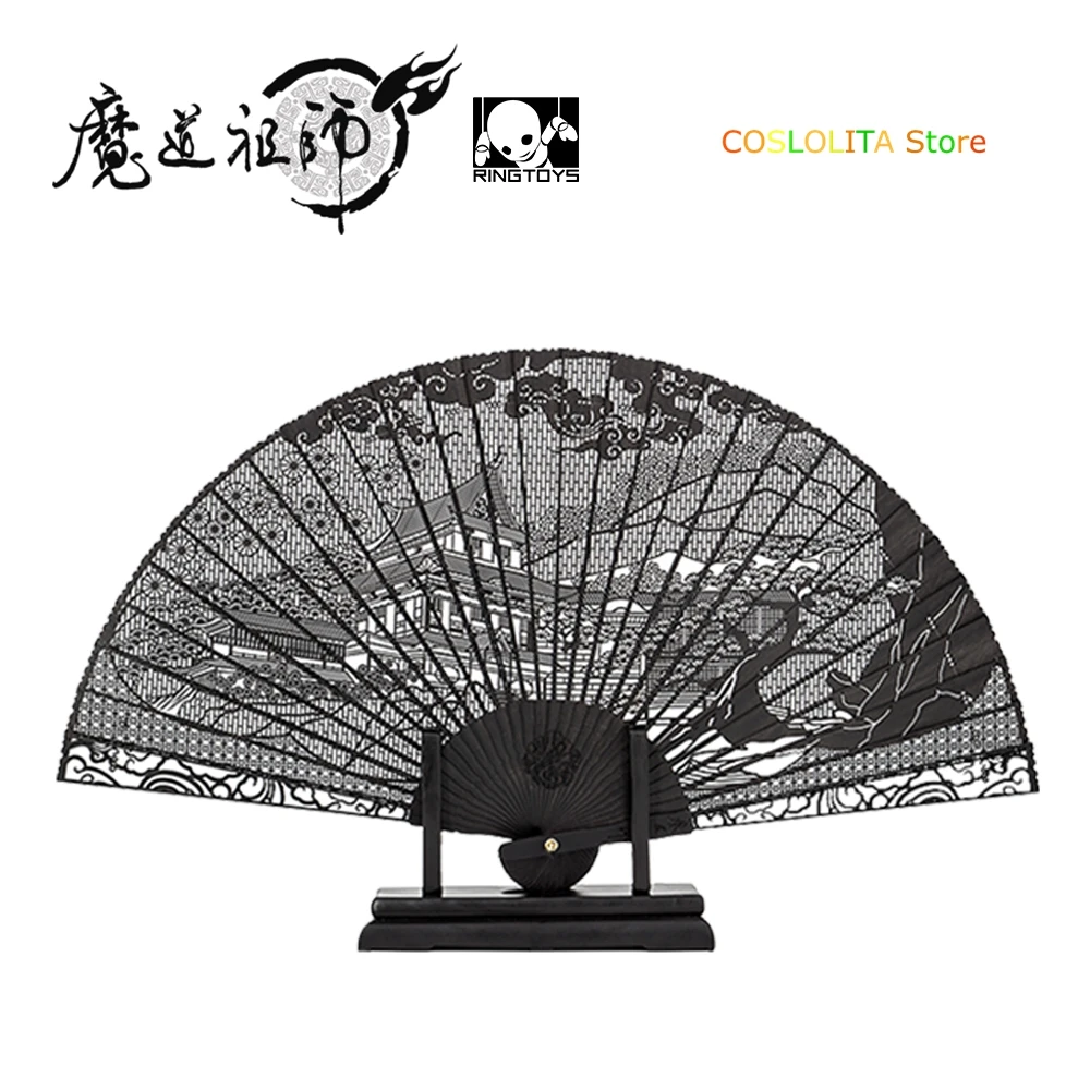 

Anime Grandmaster of Demonic Cultivation folding fan Handheld Folded Sandalwood Cool Japanese Cloth Fan Dance Hand Fan Props