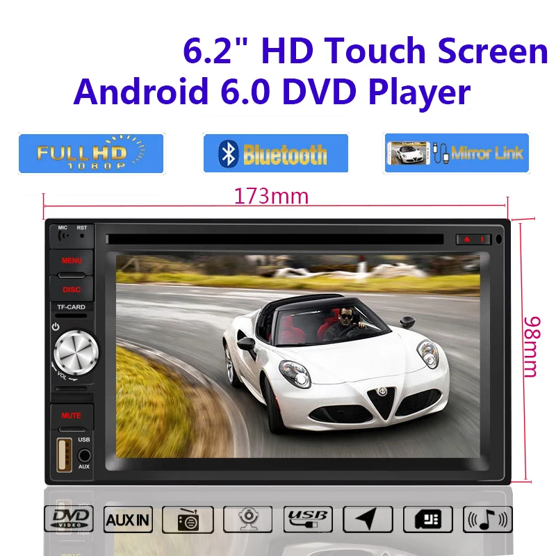 Универсальный Автомобильный мультимедийный плеер на платформе Android экран 6 2