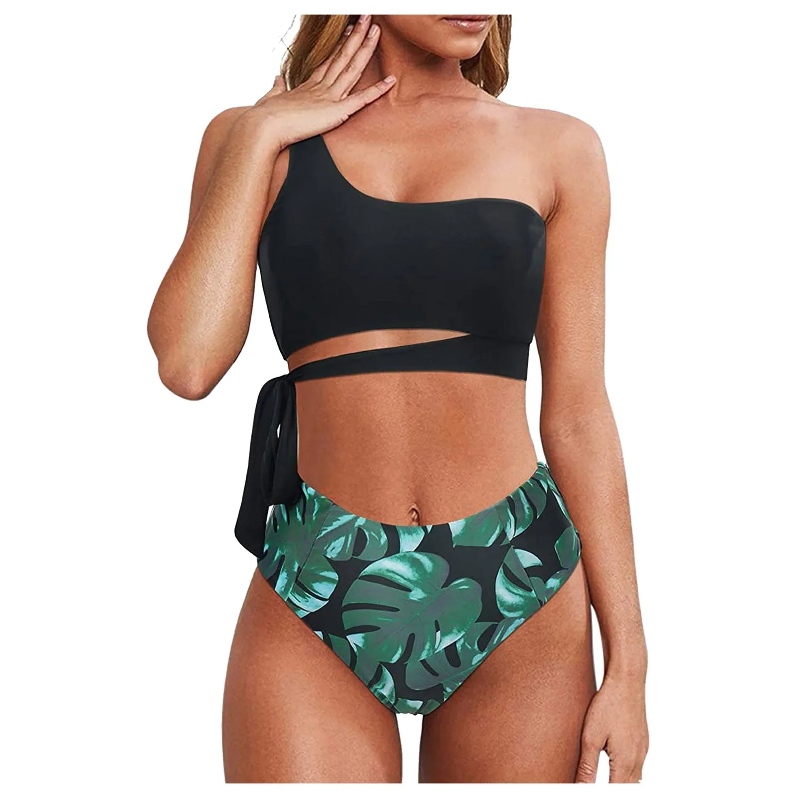 Новый женский купальник с разрезом на плечах принтом сексуальный бикини одно