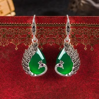fine jewelry ethnic style malachite green agate chalcedony thai silver palace style vintage earrings