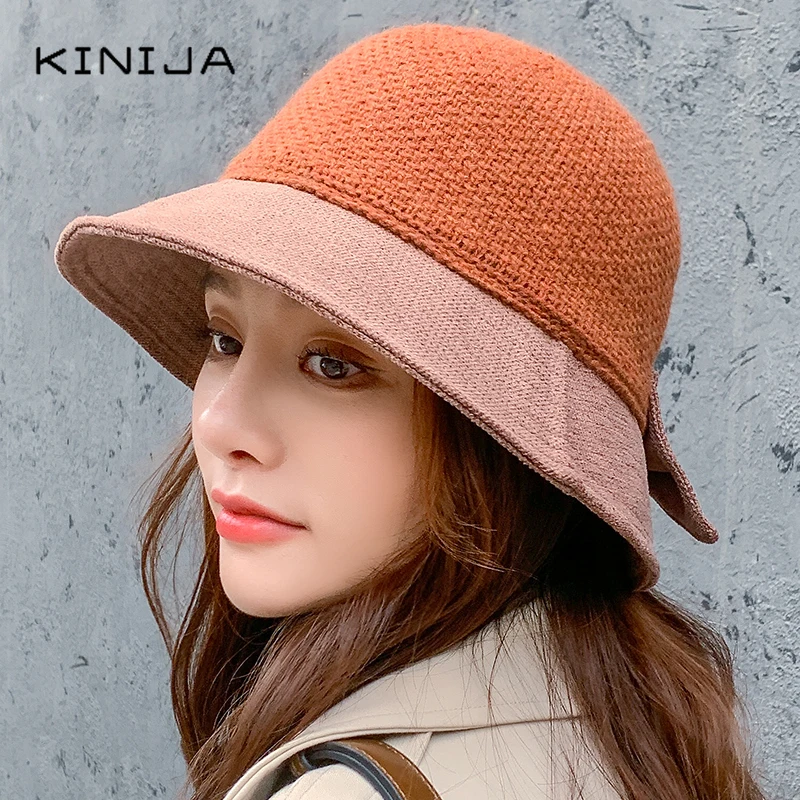 Шерстяные женские шапки с большим бантом Женская шерстяная шляпа женская шапка