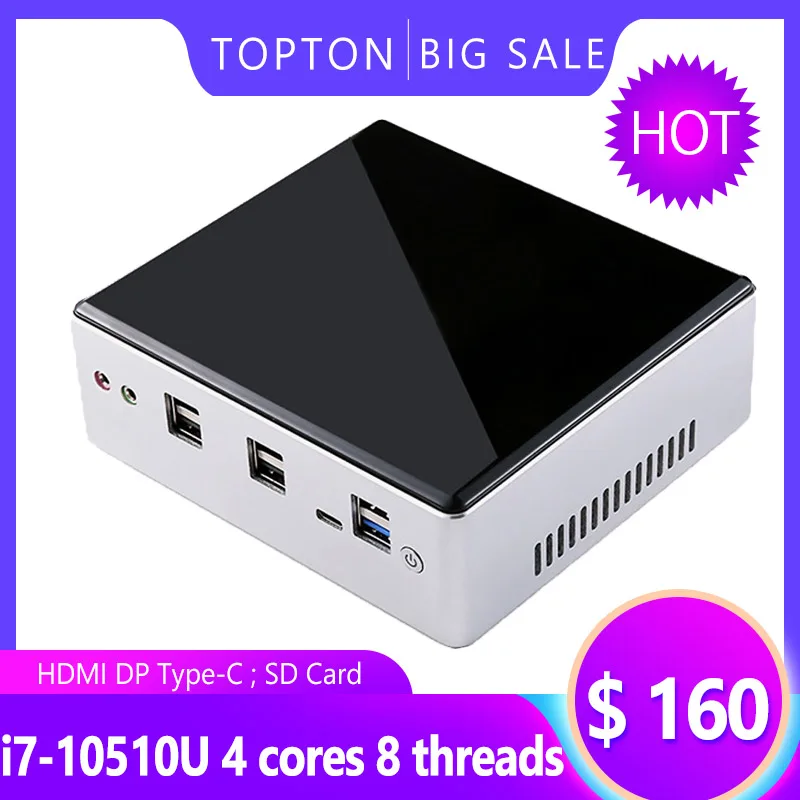 Дешевый мини ПК Intel i7 10510U / 8550U 4 ядра 8 ниток 2 * DDR4 Max 64 Гб игровой компьютер Win 10 Pro Type C