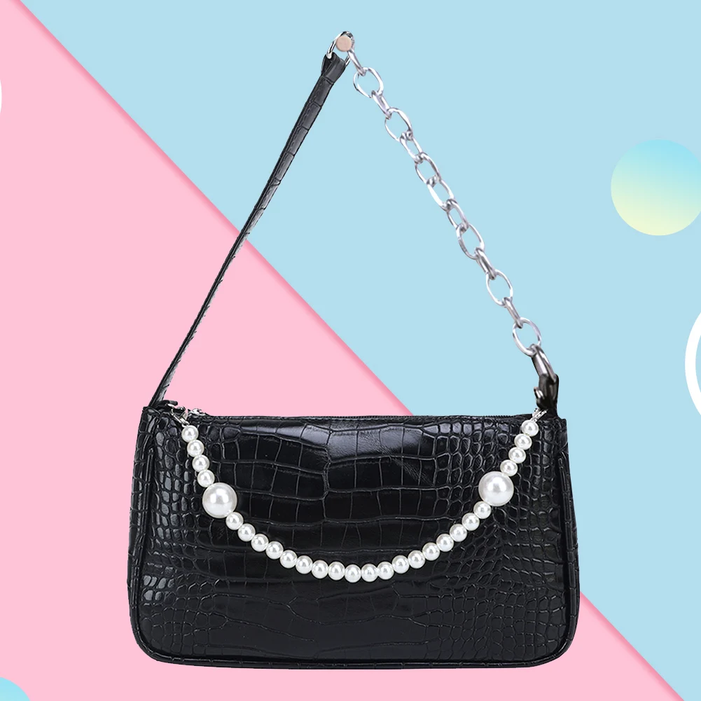 

Fashion Women Alligator Pattern Solid Color Shoulder Underarm Bag Casual Ladies Butterfly Pearl Chain Small Purse Handbags