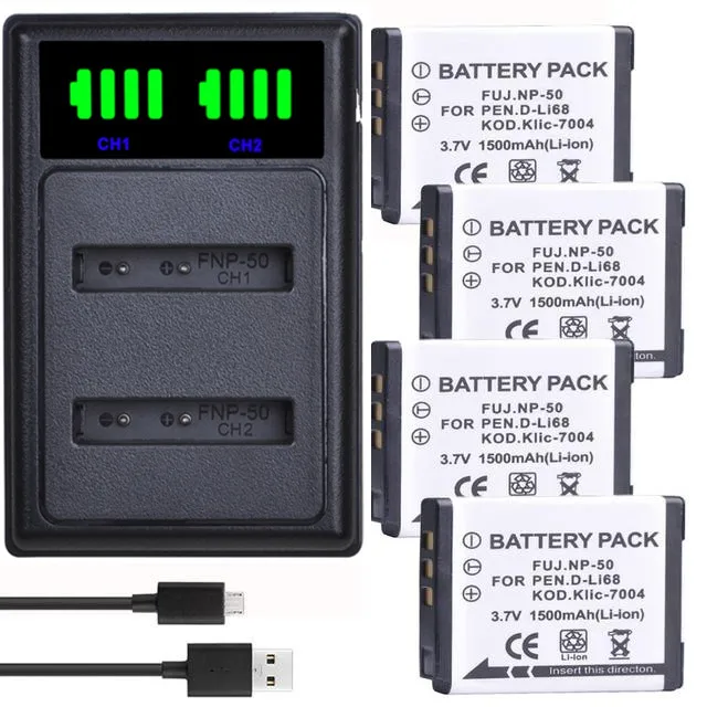 Tectra-batería recargable para cámara FNP-50, Cargador USB para FUJIFILM, KODAK NP-50 K7004, Pentax KLIC-7004, FNP50
