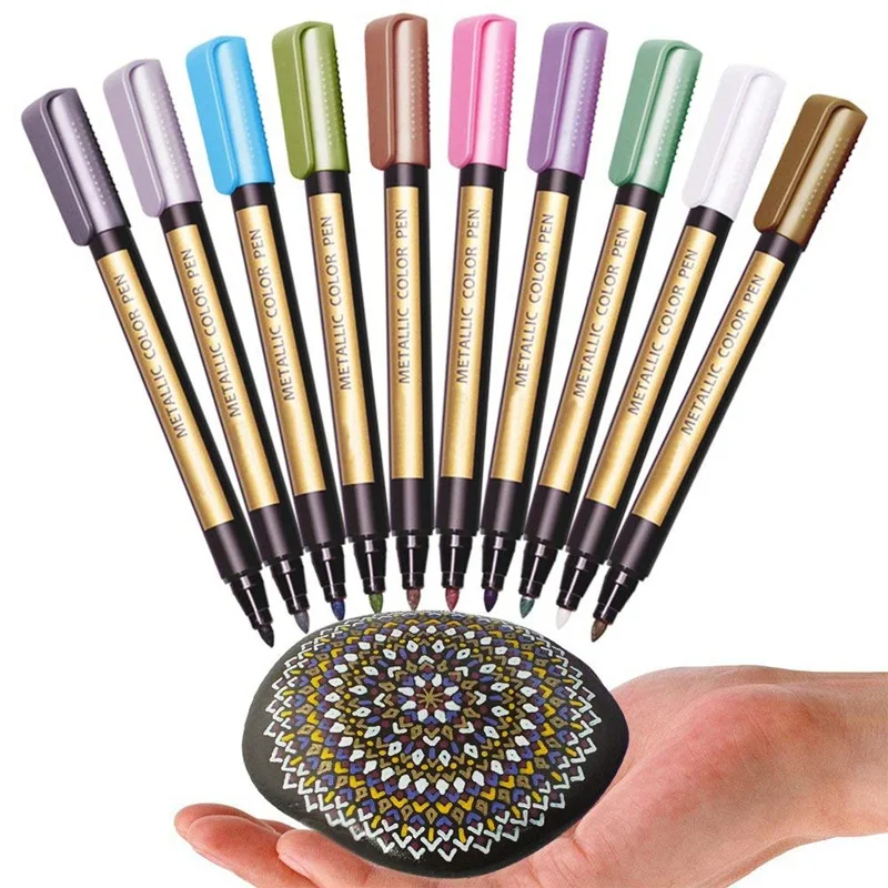 

10 Pcs/Set Liquid-Ink Metallic Color Pen Medium Point Paint Markers For Ceramic Glass Mug Painting Card Photo Album Making Set