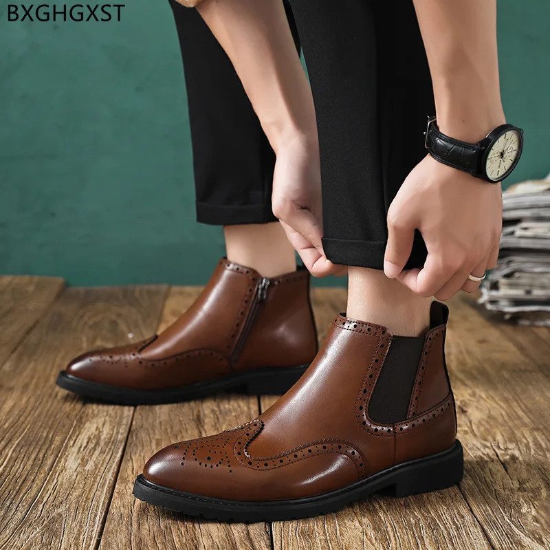 

Chelsea Boots for Men Male Motorcycle Shoes Men Brand Ankle Boots for Man 2022 Brown Designer Boots Men Leather Casual Shoes Man
