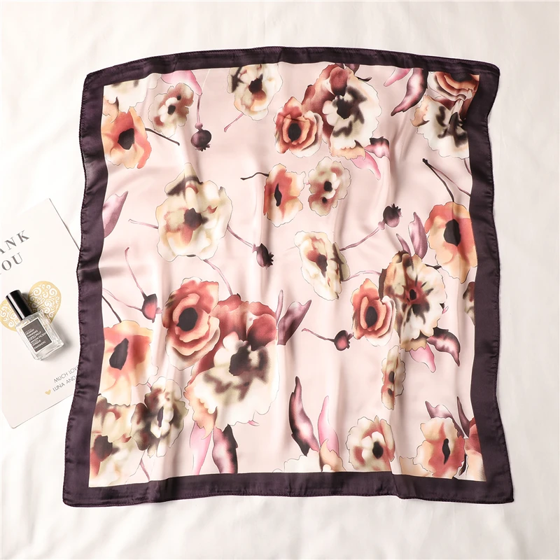 

Floral Bag Scarf Women Silk Neck Scarves Foulard Shawls Head Wraps Square Pashmina Fashion Female Kerchief 2020 Summer New