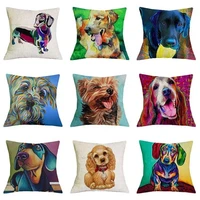 cute pet dog schnauzer dachshund cushion cover cotton linen colorful oil printed throw pillow case 4545 cm for home sofa decor