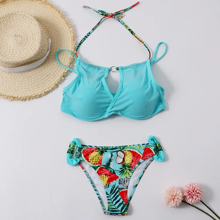 Сексуальный купальник бикини пуш ап с высоким горлом женский принтом купальный