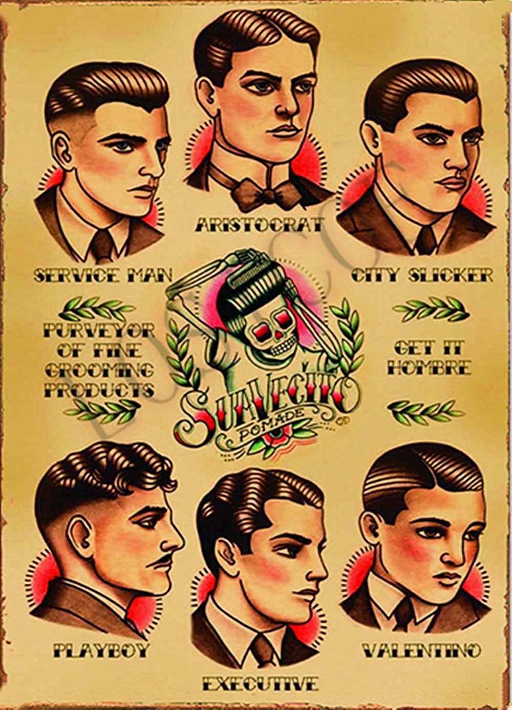 Мужские Винтажные тату постеры для парикмахеров из крафт бумаги картина