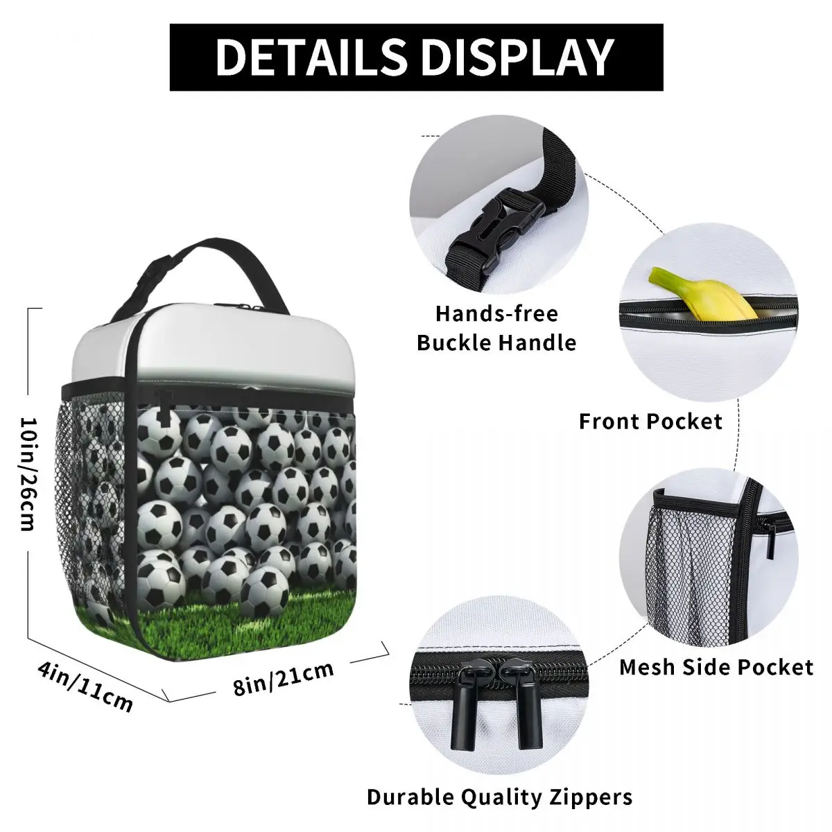 

Goal Full Of Soccer Balls Lunch Bag for Women Men Large Insulated Lunch Box with Water Bottle Holder and Pockets