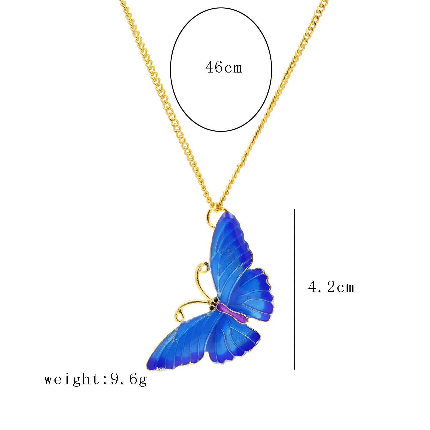 

European Retro Painted Blue Butterfly Necklace Girls Alloy Fashion Long Sweater Chain Simple Gold Necklaces Jewelry For Women