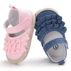 Летняя обувь для новорожденных, мягкая подошва, Нескользящие, однотонные, для первых шагов, с оборками, для девочек