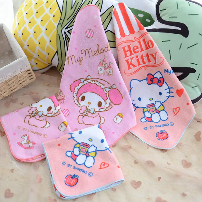 

My Melody Cotton Towel Cute Hello Kitty Cartoon Girl Pink Cotton Square Towel Absorbent Soft Hand Cleansing Towel