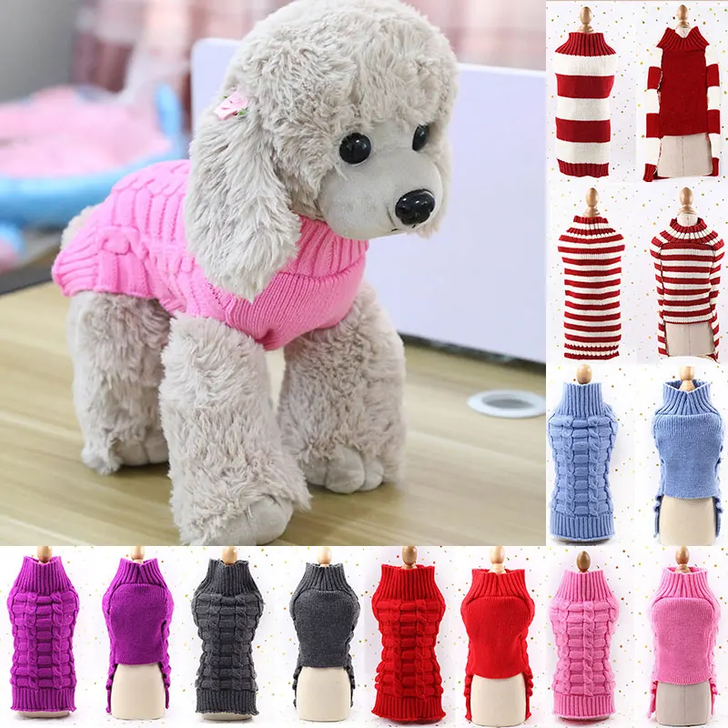 Зимняя однотонная/полосатая одежда для собак теплый осенний свитер маленьких