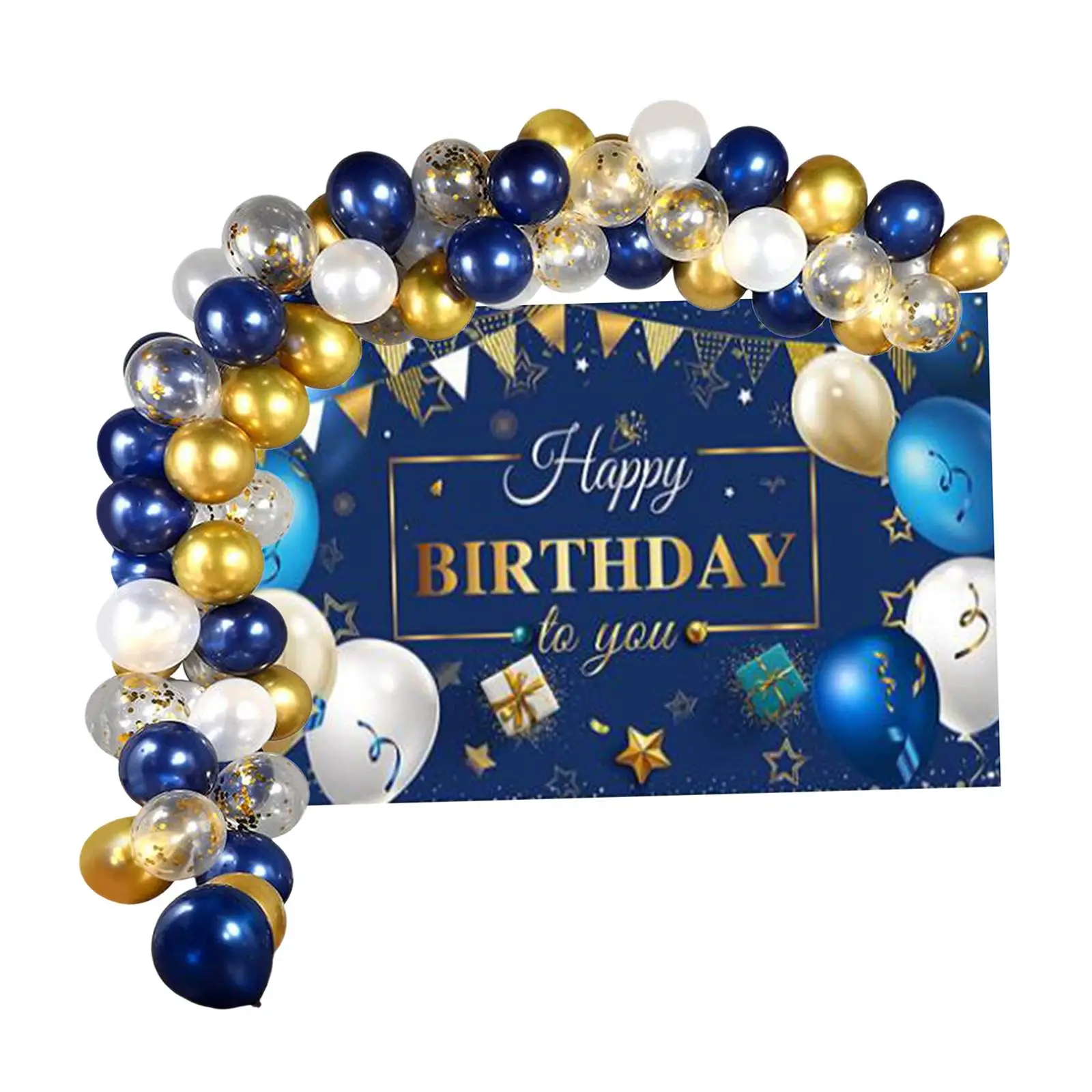 

Happy Navy Blue Birthday Confetti Balloons Gold Confetti Balloons Arch Garland for Birthday Background Decoration Festival Party