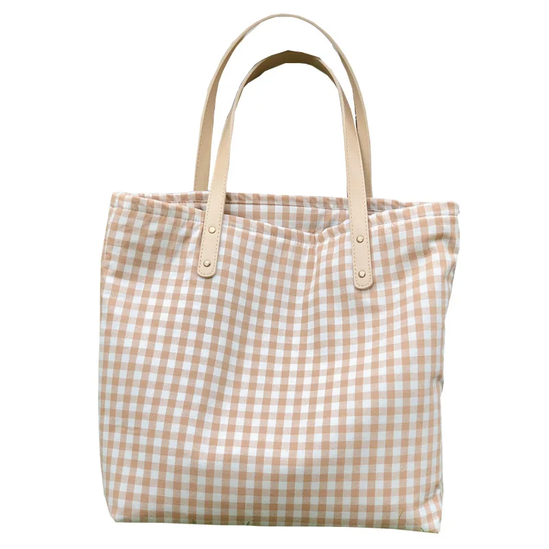 

Plaid Cloth Bag Literary Japanese Single-shoulder Female Bag Leather Hand-held Thickening Increase