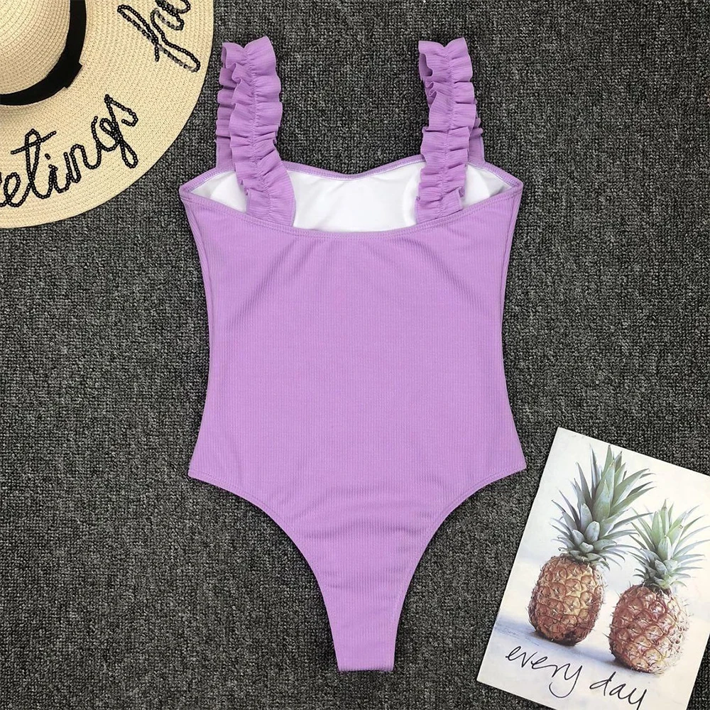 

2021 New Sexy One Piece Swimsuit Women Ruffle Swimwear Bodysuit Swimsuit Push Up Monokini Solid Bathing Suits Summer Beach Wear
