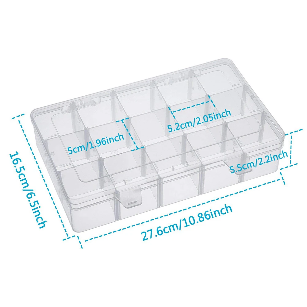 

1Set Portable 15 Grids Plastic Jewelry Beads Pills Nail Tips Storage Box Detachable Transparent Beads Pills Coins Storage Case
