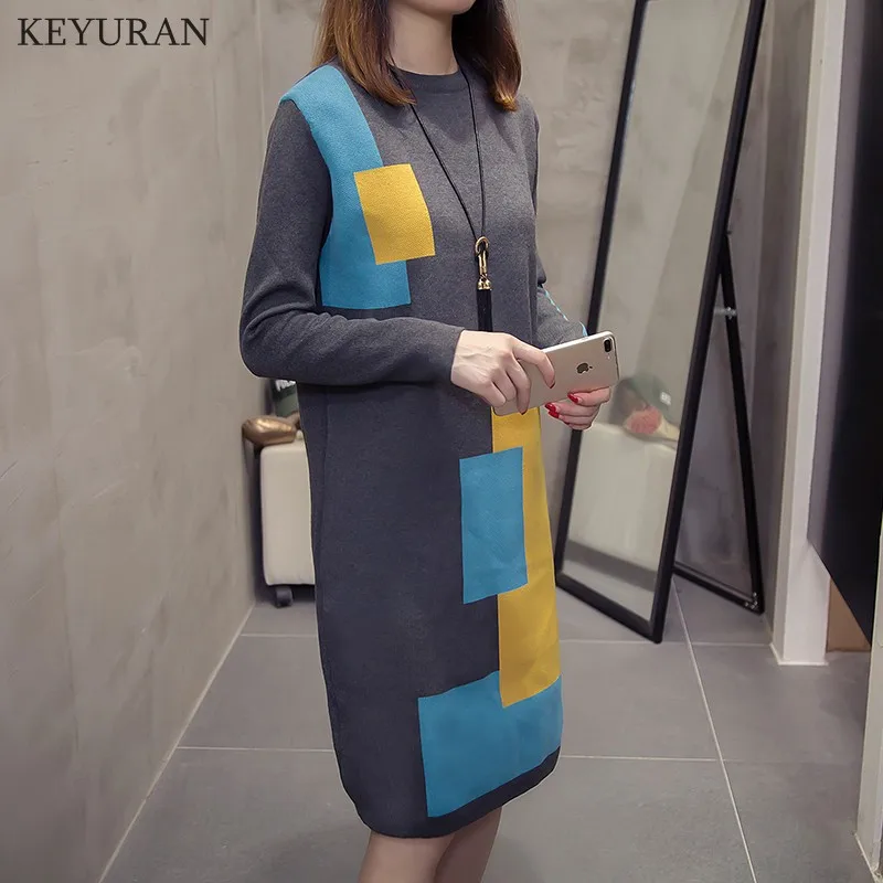 Женское осенне-зимнее модное платье средней длины размера плюс 3XL трикотажное