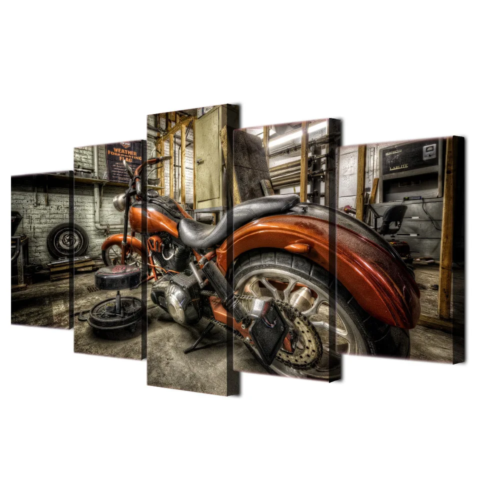 

No Framed Canvas Modular Picture 5pcs Retro Motorcycle Car Poster Wall Art Decor HD Paintings For Living Room House Decoration