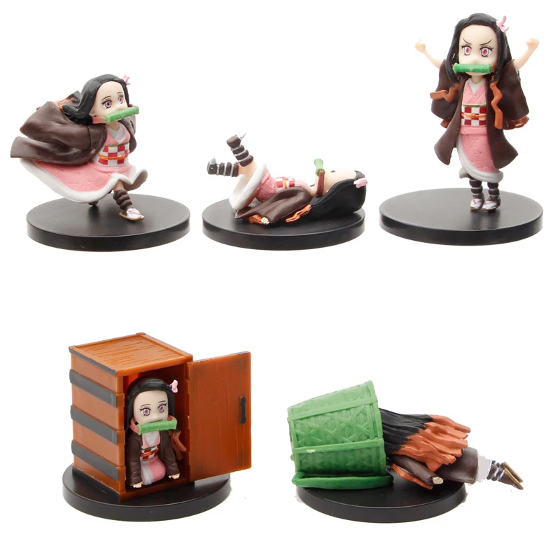 5Pcs/Set Q Version Demon Slayer Kamado Nezuko Action Figure Toy Cartoon Kimetsu no Yaiba Model Doll Children Kids Christmas Gift | Игрушки и