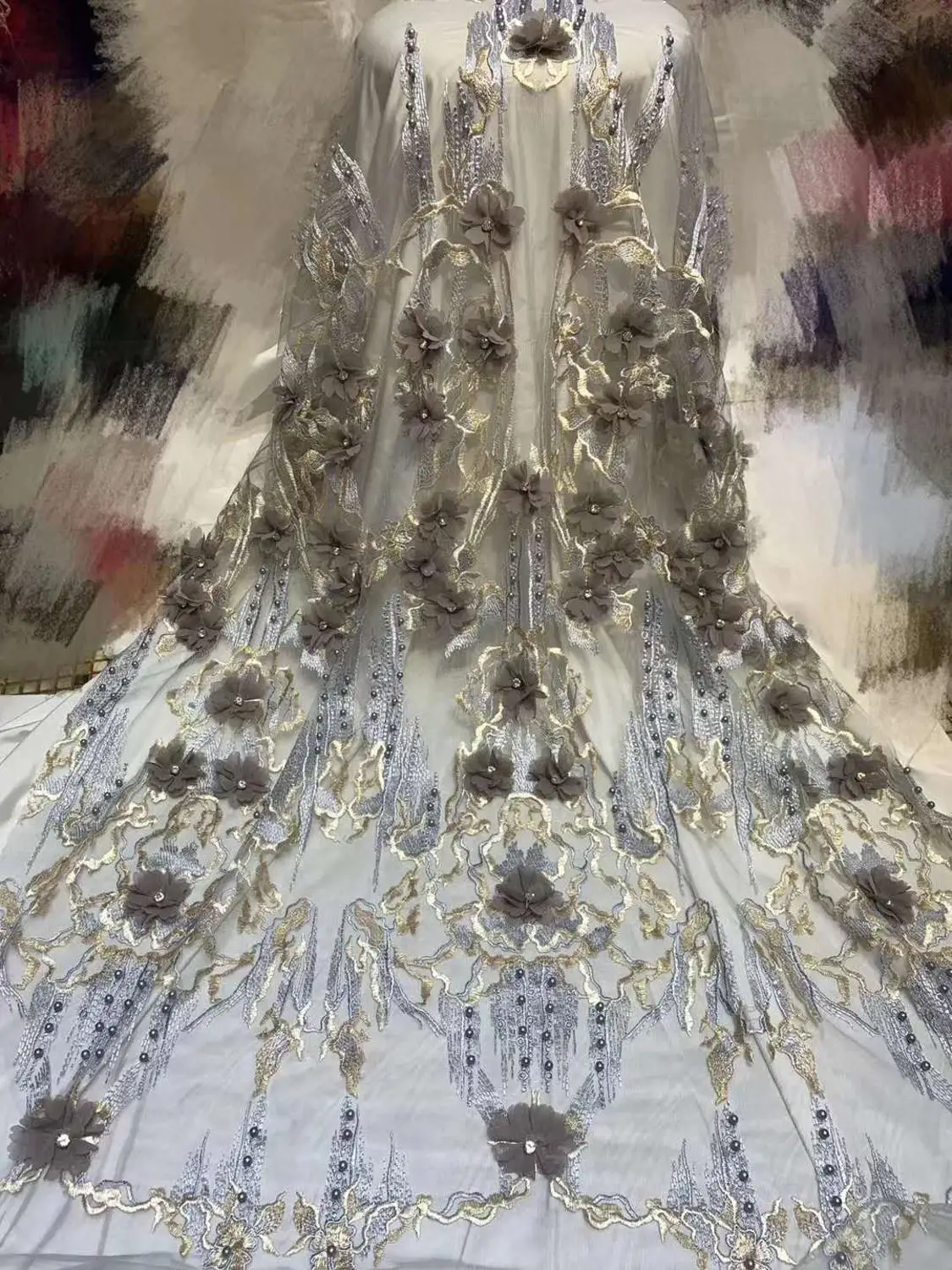 3D наклейка вышивка французская сетка Кружева Бисер Нигерия африканская