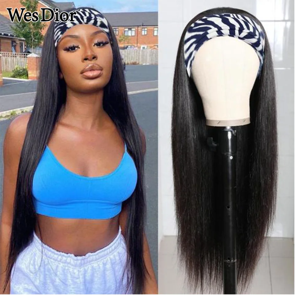 

Straight Headband Scarf Wig Glueless Straight Human Hair Wigs For Black Women Brazilian Full Machine Made Wigs Remy Density 150%