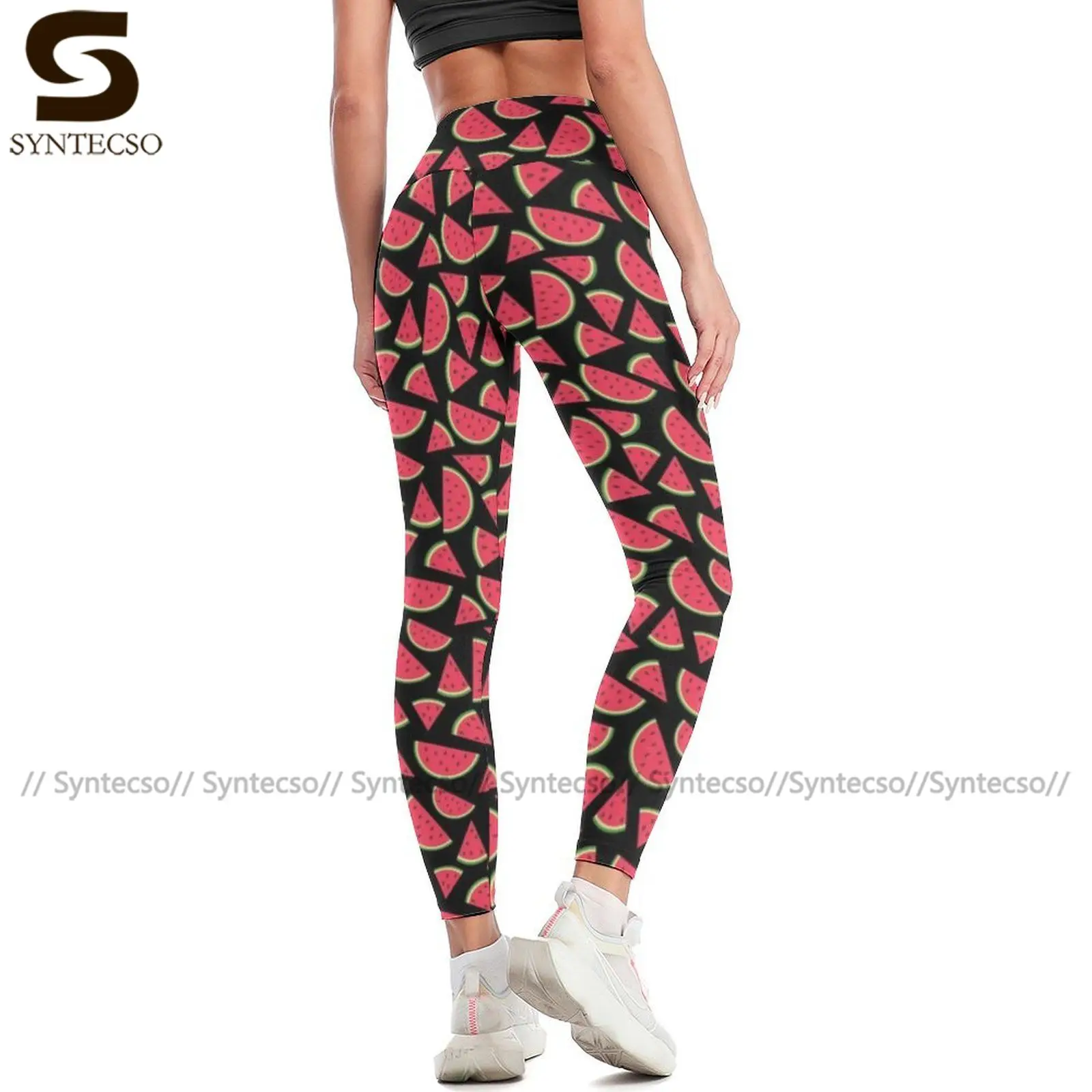 Легинсы с принтом арбуза женские штаны для йоги высокой талией модные легинсы
