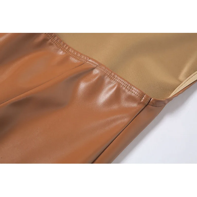 

Leather Lady Dresses Summer 2021 Suspender One-Neck Sexy Halter Black PU Dress Solid Bandage Dress Woman Fashion Ladies Clothing