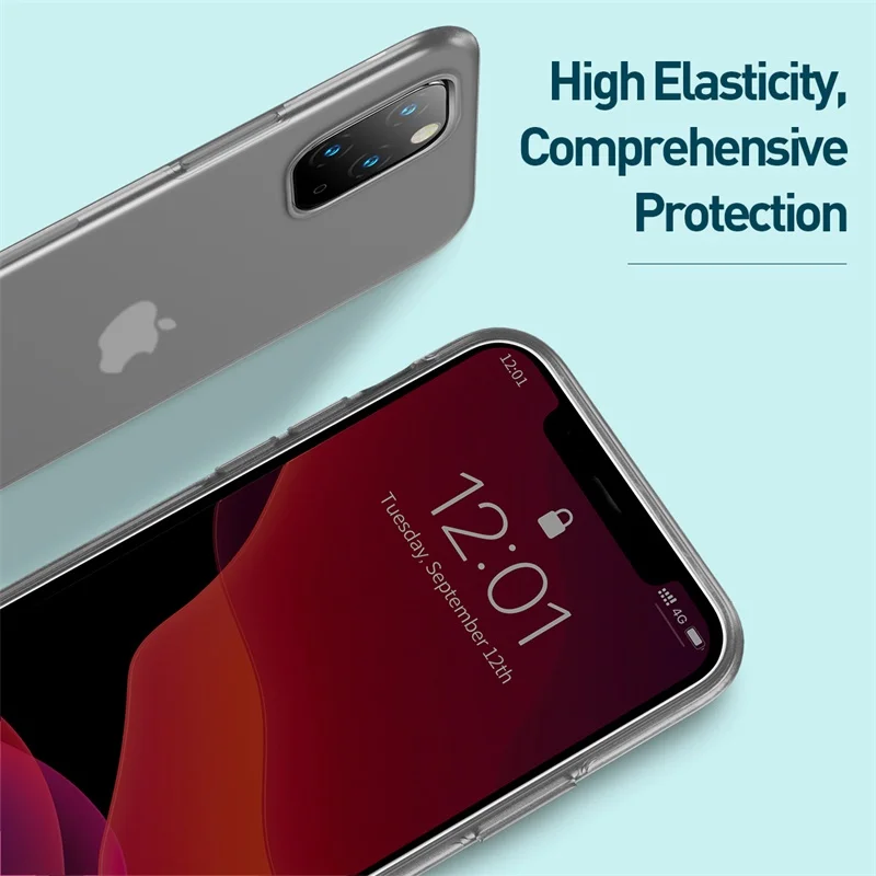 Baseus Fully-Covered Silicone Protection Phone Case Shockproof For iPhone 11 Pro XR Xs Max 0.8mm Thin Soft Back Cover |