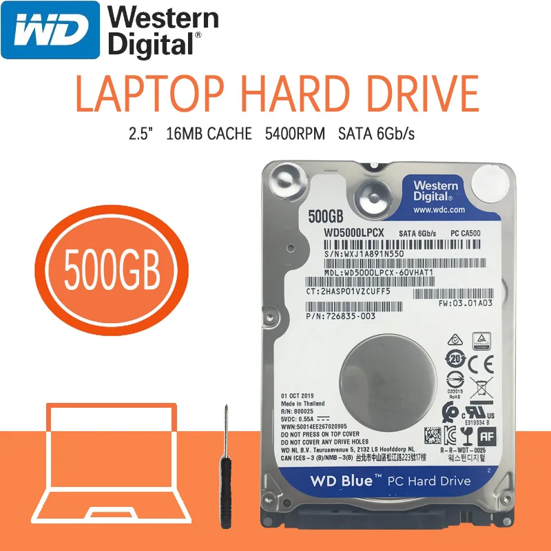 WD 500GB Notebook Hard Drive Disk 5400 RPM 2.5" Internal HDD HD Harddisk SATA III 16M Cache 7mm for Gaming Home PS4 Laptop