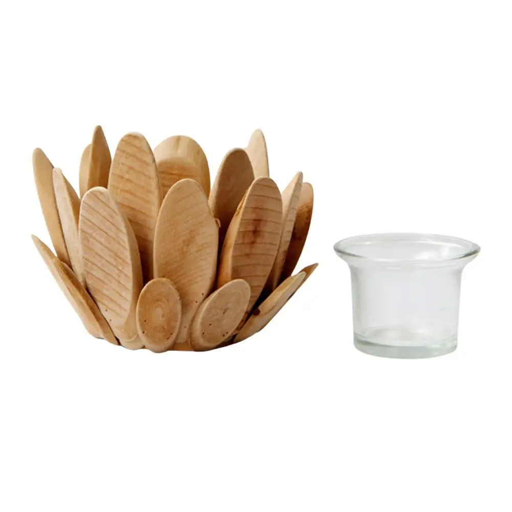 - Lotus Shaped Homemade Candlestick - With Glass Cup Rustic Country Coastal Style Table Home Altar