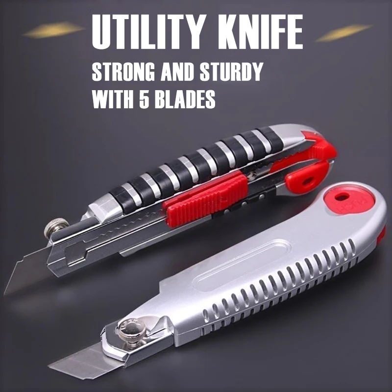 High Carbon Steel Utility Knife 5pcs Professional 18mm Blade High-Quality Durable Wallpaper Knife Suitable For Office Learning