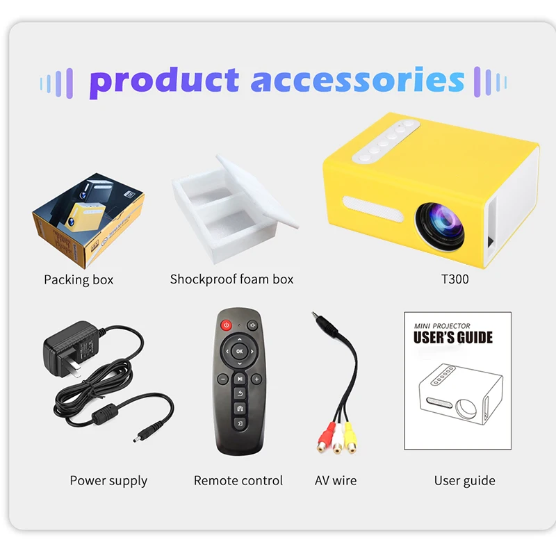 

T300 Portable Mini Projector HD USB Audio Children Home Theater LED Multimedia Wired Projector Home Cinema Media Video Player