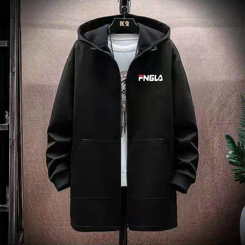 

2021 New Hip Hop Handsome Male Coat Velvet Casual Windbreaker Men's Mid Length Loose Korean Style Trendy Jacket Spring Autumn