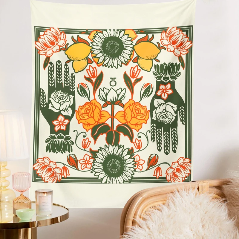 Винтажный гобелен 70-х годов настенное украшение в стиле ретро Подсолнухи радуга