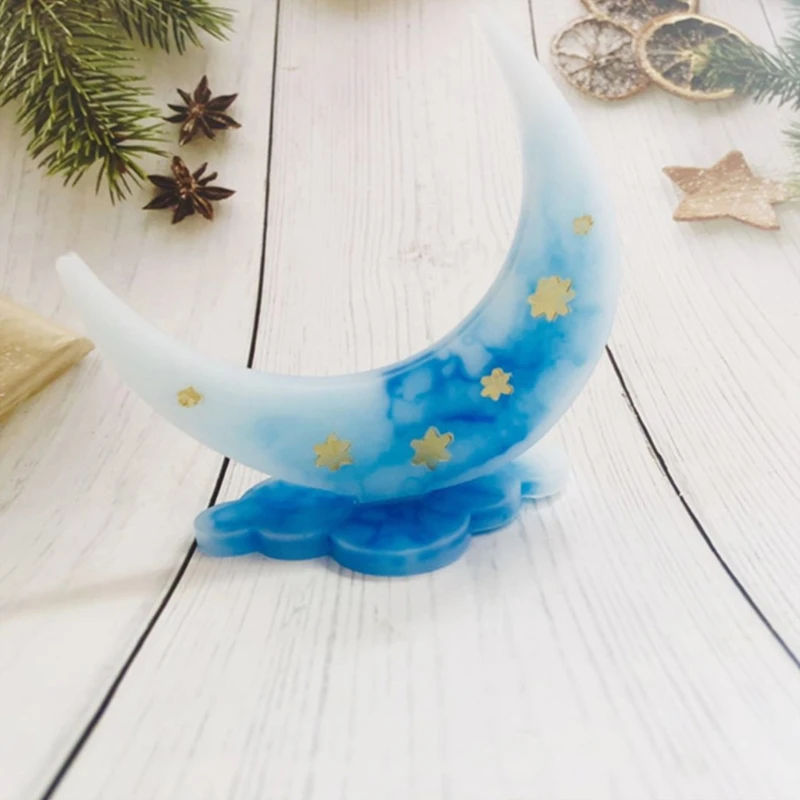 

2021 New Moon Phone Bracket Epoxy Resin Mold DIY Jewelry Rings Holder Rack Silicone Mould