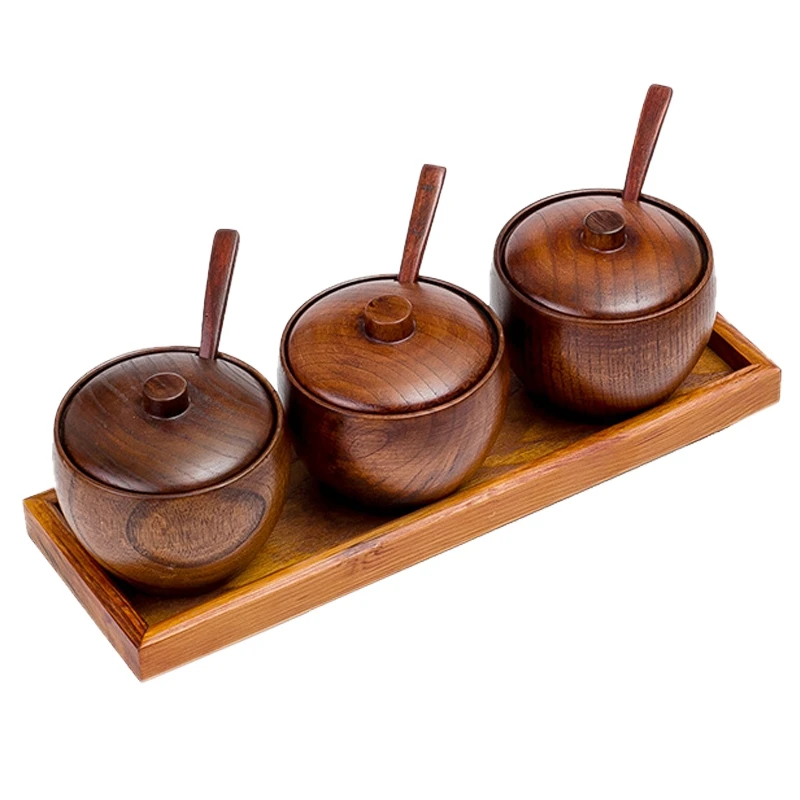 Набор коробок для приправ креативный деревянный отсек баночки специй контейнер