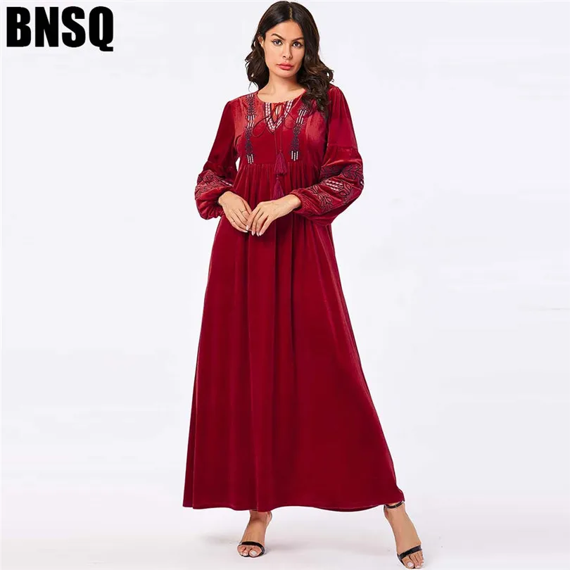 Женское мусульманское платье абайя с вышивкой скромное модное исламское Кафтан