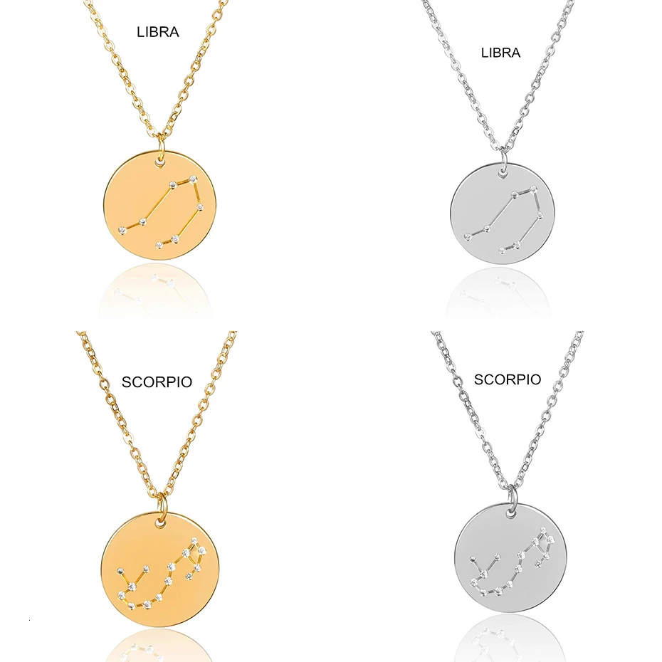 Ingemark 12 Zodiac Constellations Pendant Choker Necklace Birthday Gift Personalized Crystal Leo Libra Women Long Chain Necklace