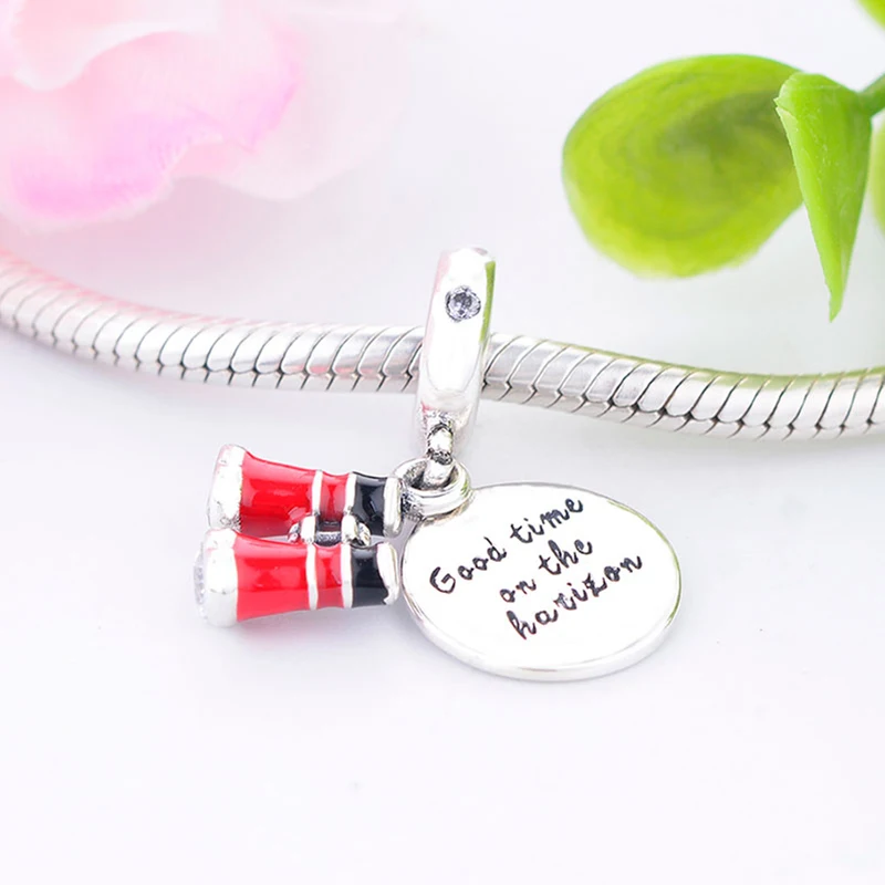 Новый телескоп из серебра 925 пробы с красной эмалью бусины хорошего времени