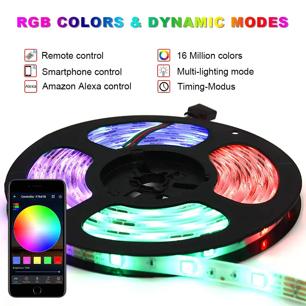5m 10m 15m WiFi LED Strip Light RGB Waterproof SMD 5050 2835 DC 12V rgb Google Home Alexa Ribbon Contoller Adapter plug | Освещение