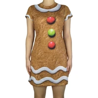 funny 3d print gingerbread christmas costume for women cute ladies holiday season short sleeve mini ugly christmas dress
