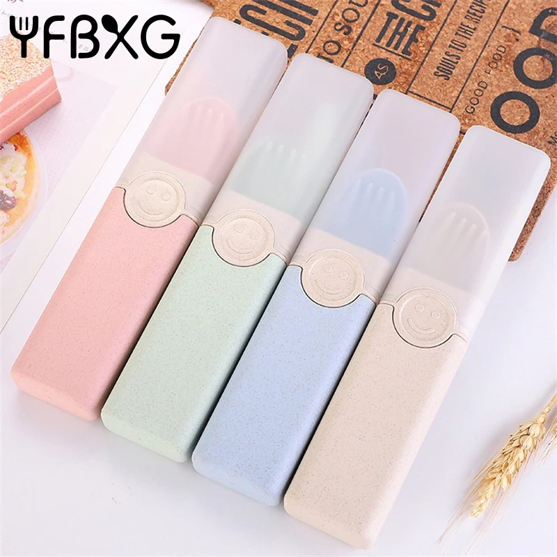 

Japanese Tableware Set Wheat Straw Dinnerware Portable Travel Fork Spoon Chopsticks With Box Kids Dinner Set Kitchen Cutlery