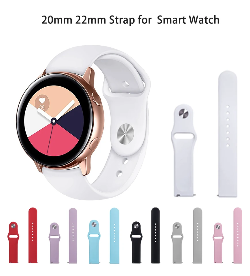20 мм 22 силиконовый ремешок для Samsung Galaxy Watch 42 46 Active2 40/44 Gear S3 часов мягкий браслет