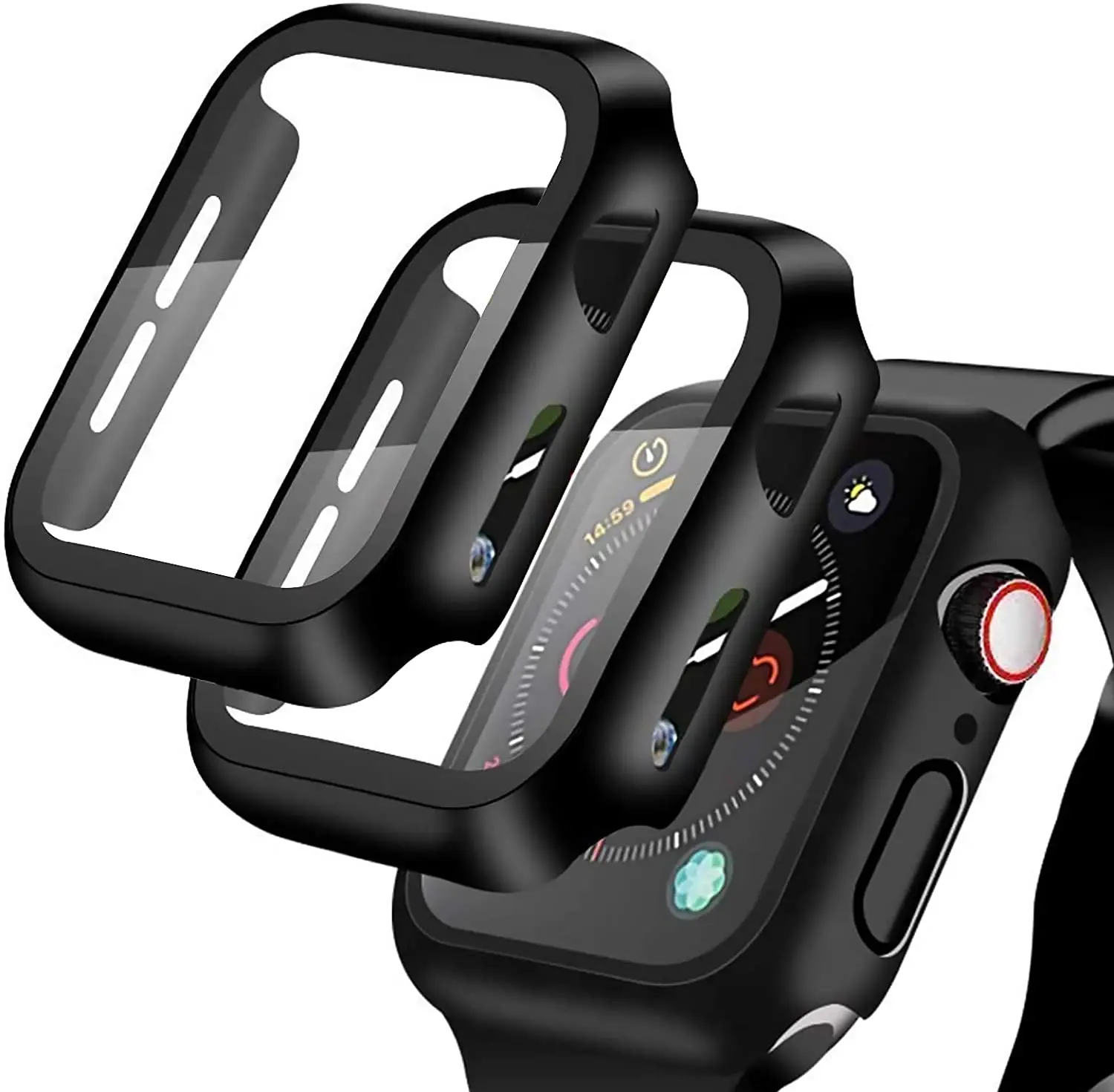 

[2 Pack] Compatible for Apple Watch 42mm Series 3/2/1 Tempered Glass Screen Protector with Hard Black Case, YMHML Full Coverage